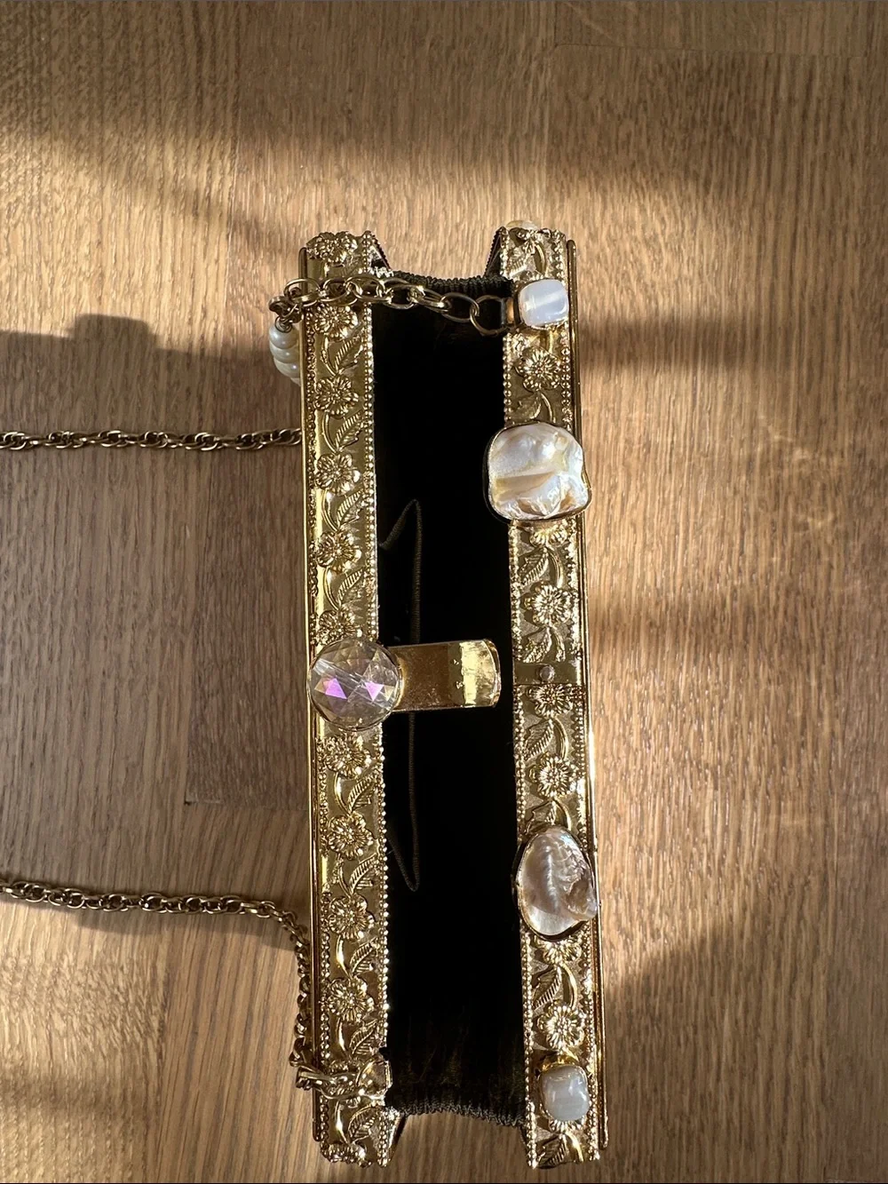 Iridescent Shell Box Clutch with Chain Strap